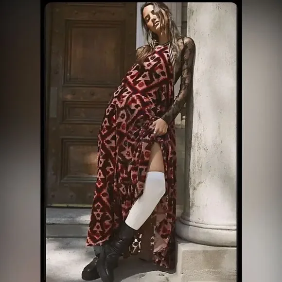 New FREE PEOPLEMicah Maxi Dress - Rust Combo